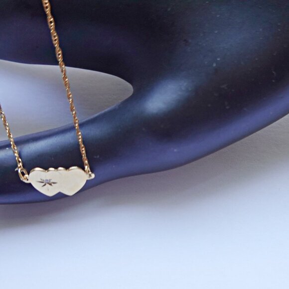 NEW 14k gold over sterling heart ankle bracelet with diamond - Picture 2 of 3